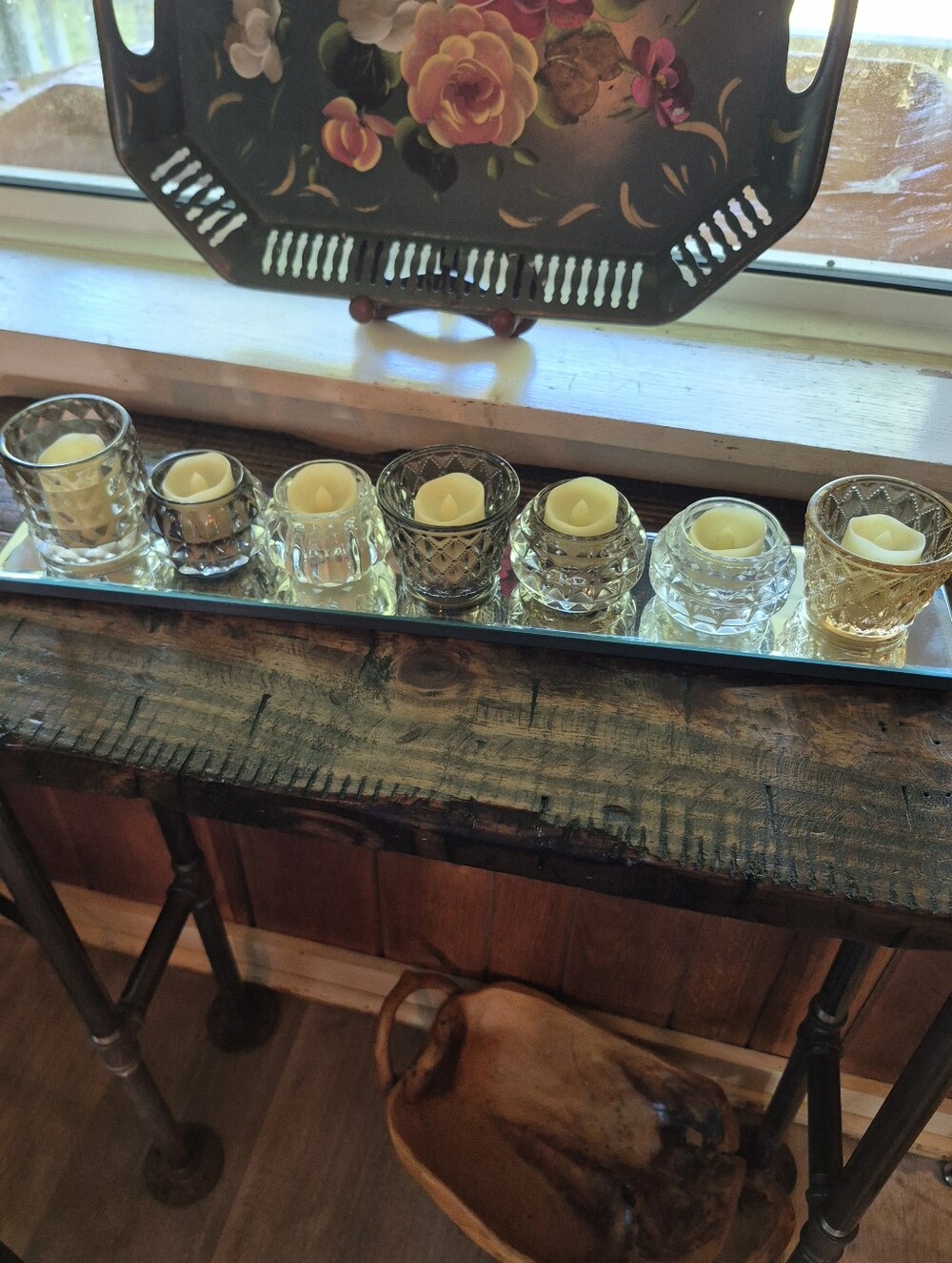 15pc. Mirrored Long Centerpiece With Candle Holders And Flameless Candles